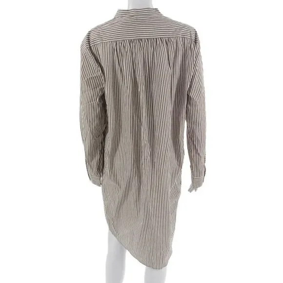 Kule Womens Brown Striped Mock Neck Long Sleeve Shirt Dress Button Size XL - Picture 3 of 6